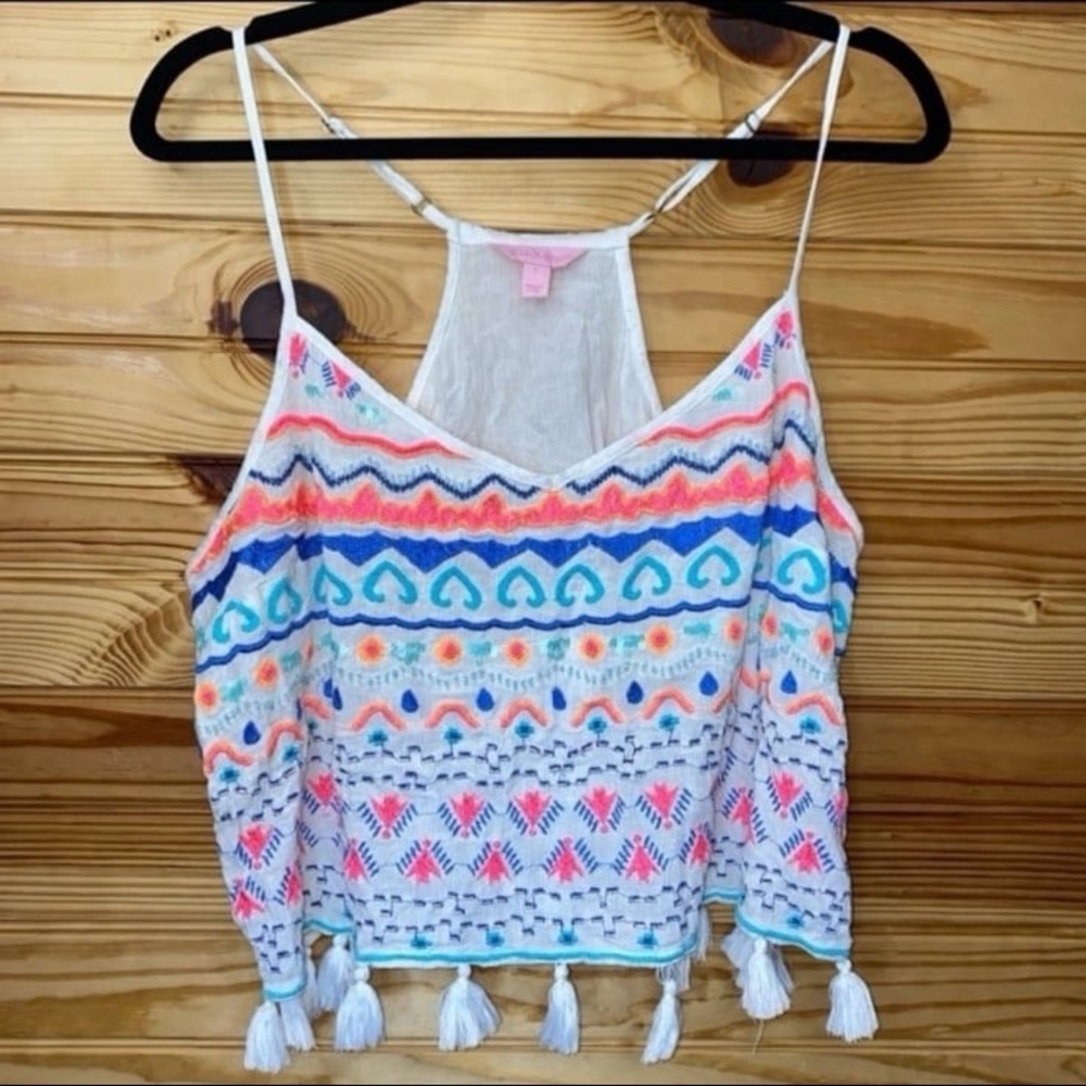 Lilly Pulitzer Katen beaded sequin resort white crop top large
